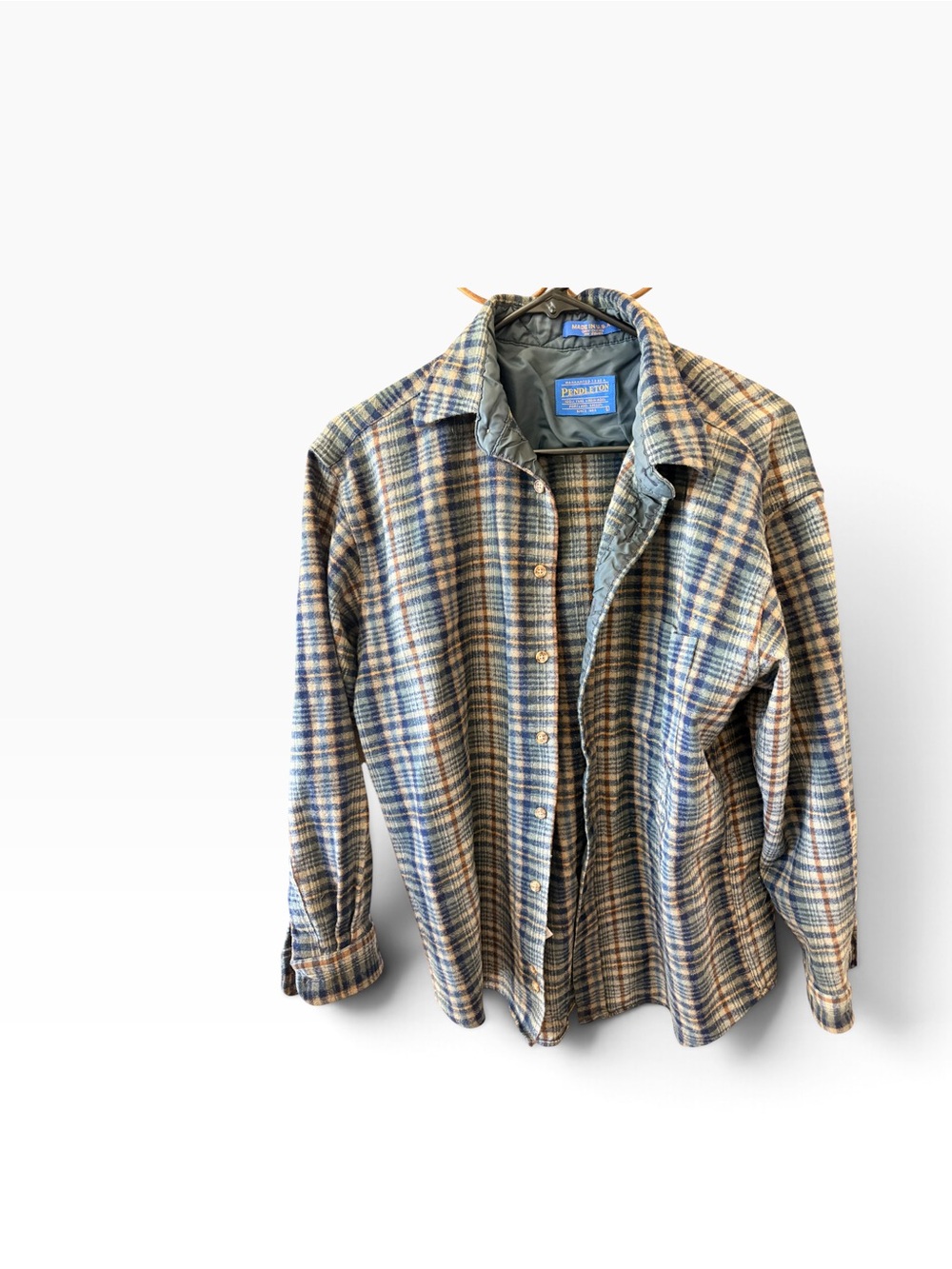 Pendleton Plaid Wool-Lined Shirt Jacket in Blue and Brown Tones